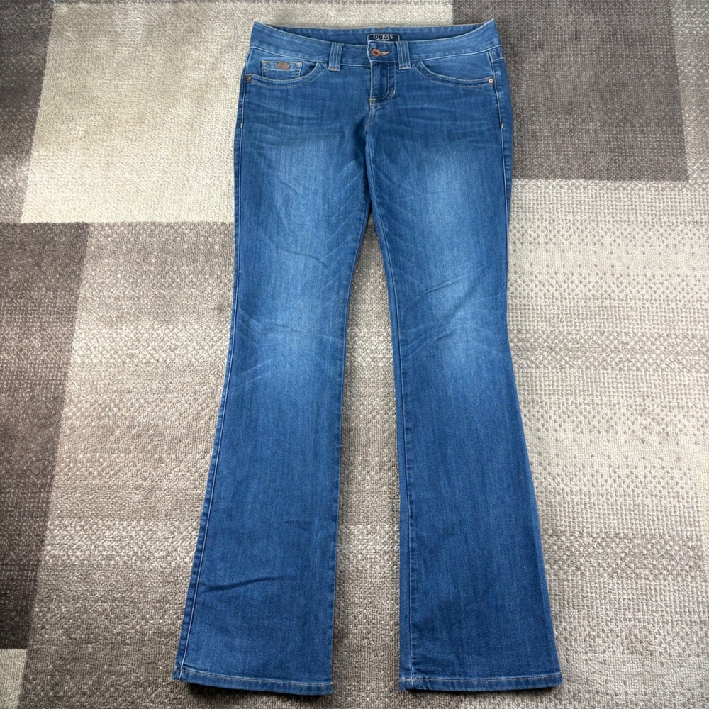Y2K Guess Daredevil Bootcut Jeans Womens 27 Blue Low Rise Stretch Denim USA Made